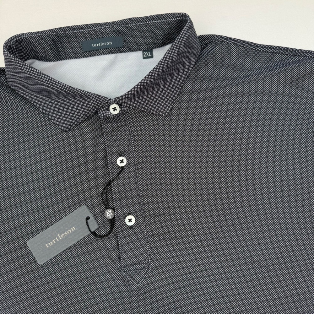 Turtleson Clarence Mini Diamond Jacquard Performance Polo Golf Black Men 2XL New